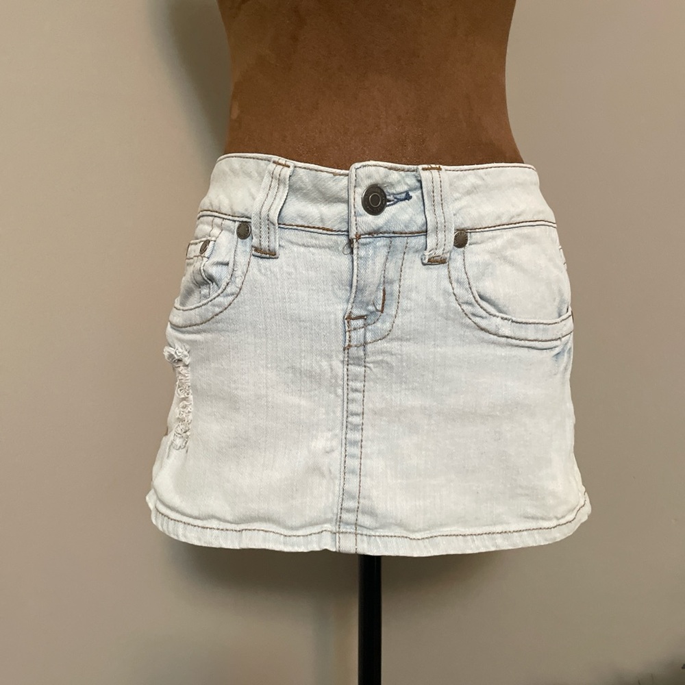 Denim Distressed Mini Skirt